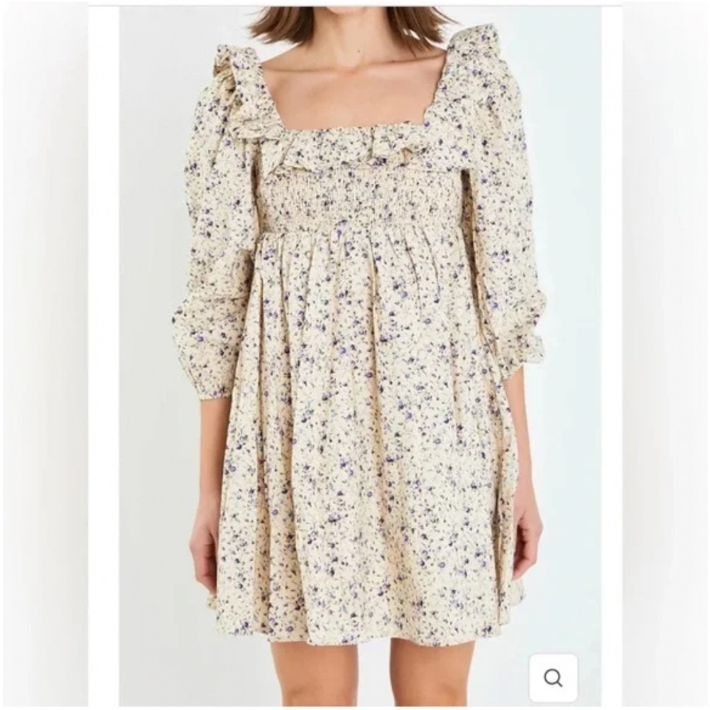 NWOT Tuckernuck Hyacinth House|| Square Neck Ruffled Smocked Mini Dress size xs